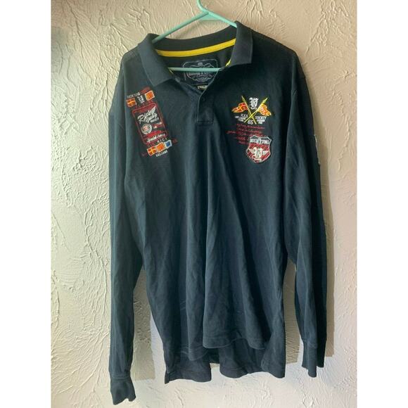 Rich Yung Embroidered Black Long Sleeve Yachting Sports Polo Shirt Mens Size 2XL - Picture 1 of 5